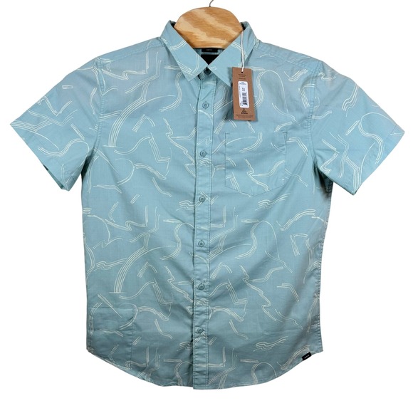 prAna Tinline Shirt Men's Medium Saltwater Seedling Slim Fit S/S Button-Up NWT - Picture 3 of 11